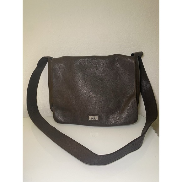 The Sak Crossbody Bag Brown Leather Satchel Flap Inside Pockets Divider Used - Picture 1 of 16